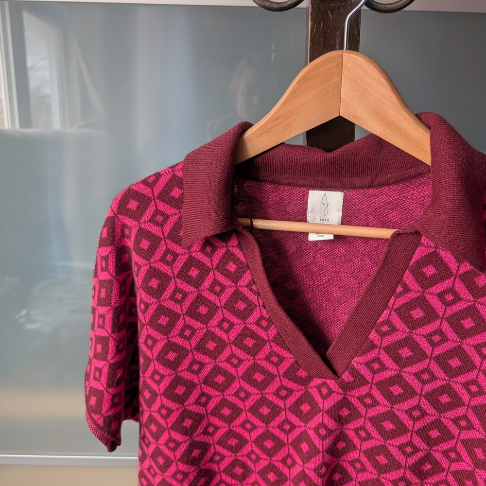 Joie Burgundy and Pink V-Neck Knit Sweater - Large